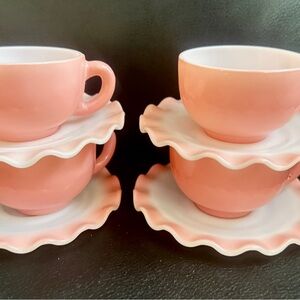 RARE Vintage Hazel Atlas Pink Crinoline teacups sets
